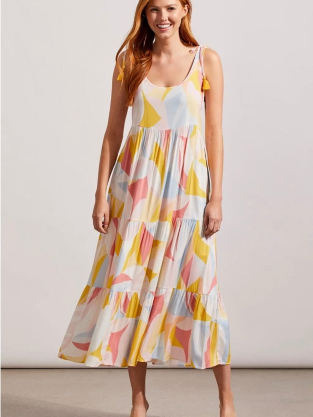 Tie-Shoulder Pastel Abstract Maxi Dress - White Multi